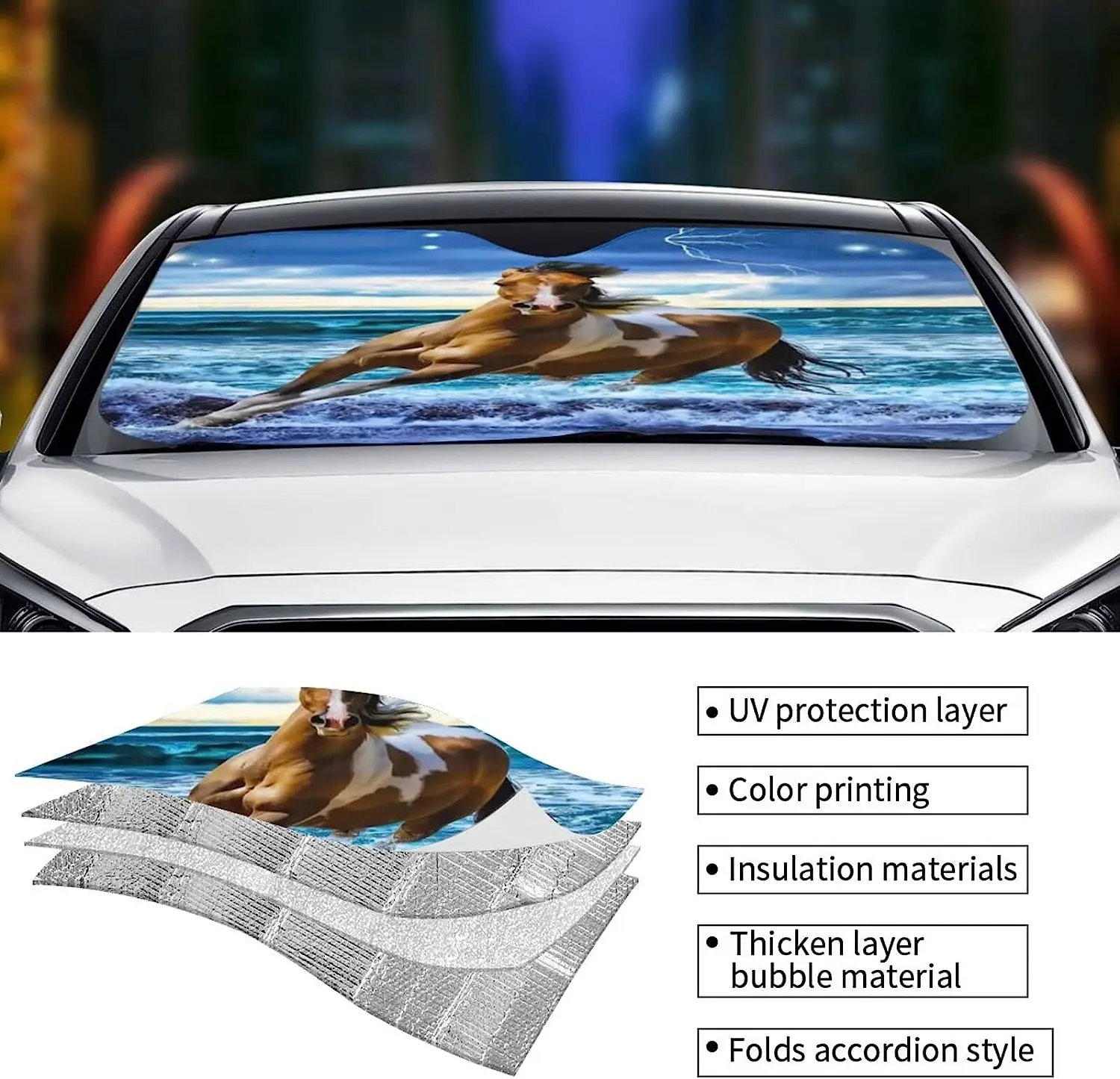 Tieň Beží Kôň Auto Slnečník Auto Predné Okno Zahŕňa Skladacia Slnečná Clona Chránič Blokuje UV Žiarenie - Udržuje Vozidlo v Pohode4