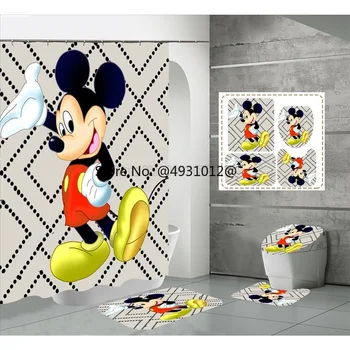 2023 Vianočné Mickey Mouse Sprchový Záves Nepremokavé Kúpeľňa Anti-slip Vaňa Mat Nastaviť Wc Koberec Koberec, Wc Veko Krytu