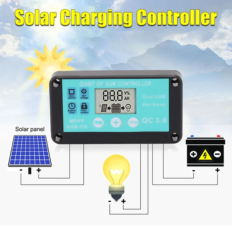 MPPT Solárny Regulátor Nabíjania Viacerých Ochrany Solárne Solárne QC3.0 ovládač S LCD Displej2