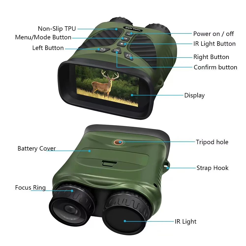 Nočné Videnie Binokulárne Zariadenia 2.5 K UHD 300M Infračervený Digitálny Poľovnícke Táborenie Ďalekohľad 8X Zoom Vonkajšie Nočné Videnie2