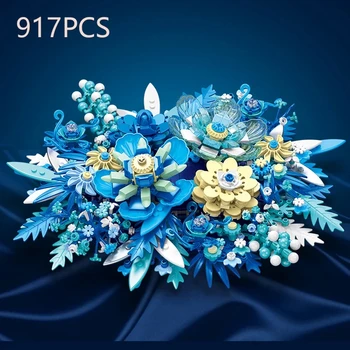 917PCS Konzervované Kvetinové Kytice Stavebné Bloky Fantasy Modré Kvety Assembe Model Tehly Kreatívne Hračky Domova Detí Darček