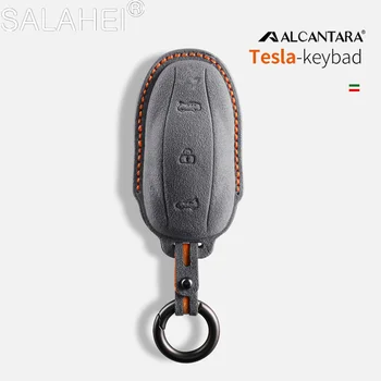 Alcantara Kľúča Vozidla Prípade Kryt Držiaka Shell Plný Chránič Fob Pre Tesla Model 3 Model S Modelom X Keychain Auto Styling Príslušenstvo