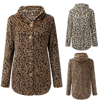 Dámske Zosilnené Leopard Tlač Kabát S Kapucňou Nepravidelný Neforemné Outwear S Tlačidlo