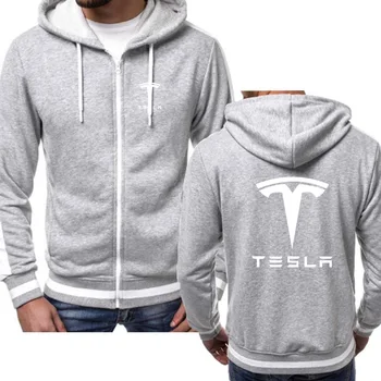 Jar, Jeseň Zips s Kapucňou, Bunda Outwear Muž Bežné Streetwear pánske Bundy Tesla Auto Logo Tlač Vysokej Kvality Človeka Kabát