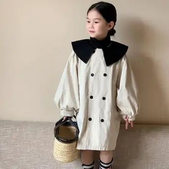 Jeseň Girl Deti Výkopu Dieťa Jednoduché Lístkového Rukáv Vetrolam Deti X-dlhé Bavlnené Kabát Dieťa Voľné Módne Topy Batoľa Oblečenie