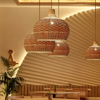 Juhovýchodnej Ázie ratan prívesok lampa, Nordic Japonská reštaurácia bamboo tkané lampa, homestay čaj izba retro LED ratan tkané lampa