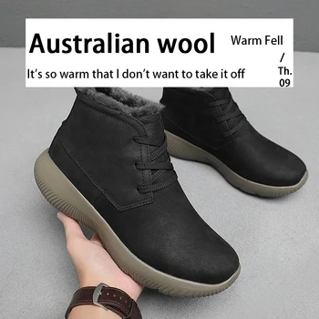 Koža a kožušiny integrované snow topánky pánske topánky, zimné pravej kože tepelnej obuv, pánske outdoorové topánky bavlna