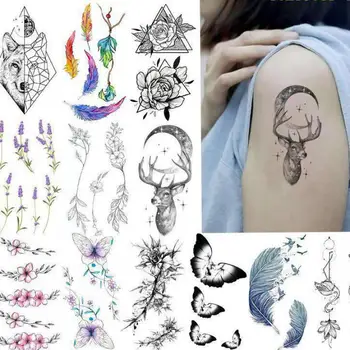 Malé Čerstvé Tetovanie Nálepky Anglický List, Kvet, Motýľ Náčrt Line Nepremokavé Tetovanie Nálepky