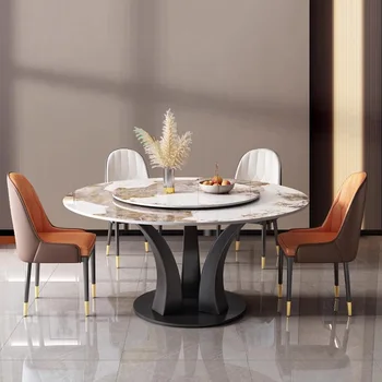 Mramor Okrúhly Jedálenský Stôl Nordic Luxusnom Štýle Nohy Kovové Jedálenský Stôl Moderná Kuchyňa Mesas De Comedor Nábytok Do Obývacej Izby