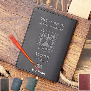 Osobné Vyryté Kožené Izrael Pas Kryt s Osobné Meno Cestovné Peňaženky Izrael Držiteľa Pasu Prispôsobené Meno