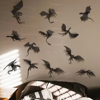 Realistické Bat Nálepky Halloween 3d Bat Nálepky Nastaviť Čierny Lesk Samolepiace Pvc Nálepky pre Strašidelné Izba Spálňa Pozadí