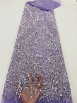 Sequined Korálkové Čipky Vysokej Kvality Pre Svadobné 2023 Nigéria Postupnosť Oka Lesk Strane Crystal Korálky Afriky Francúzsky Tylu Textílie