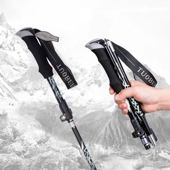 Ultralight Skladacie Multifunkčné Turistiku Pól Prenosné Anti Šok Alpenstock Snehu Walking Stick Vonkajšie Horolezectvo Turistika Stick