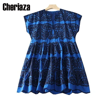 Šaty Pre Ženy 2023 Nových Mladých Módnych Bežné Čaro Modrej Maggie Výšivky Retro Krátke Mini Šaty Mujer vestidos de noite