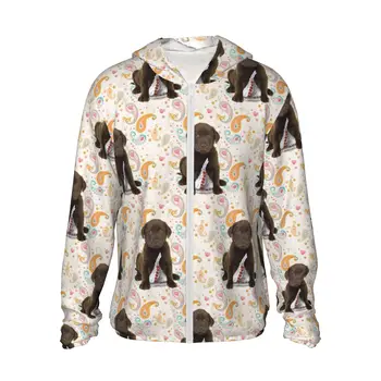 Šteňa Čokoláda Lab Bozky Dlhý Rukáv Sun Protection T-Shirt UPF 50+ Výkonnostná Turistika Beží Rýchlo Vyschnúť Unisex mikina s Kapucňou